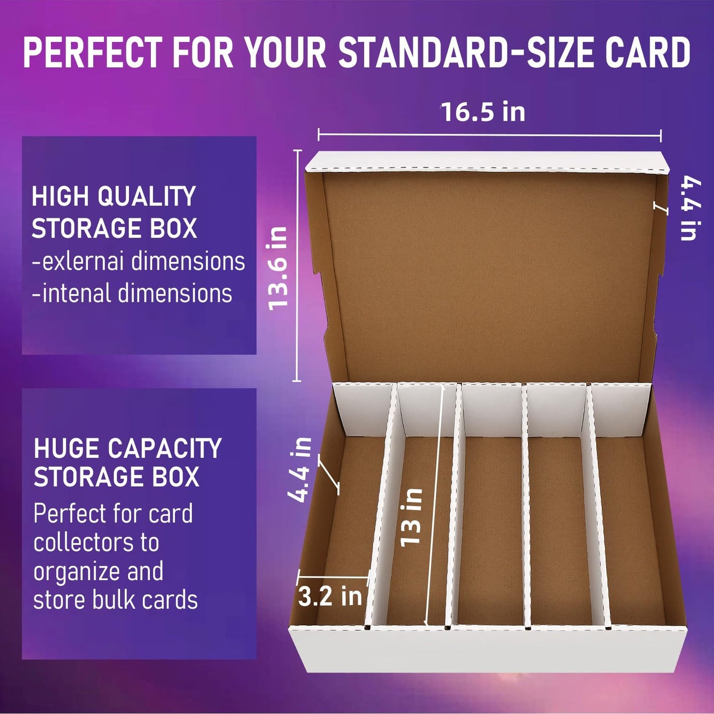 EBOAUSI 5 Row Trading Card Storage Box,3950-count Cardboard Storage Box with 32 Pcs Dividers+48 Pcs index Labels for Mtg, Tcg, Sports Cards (4