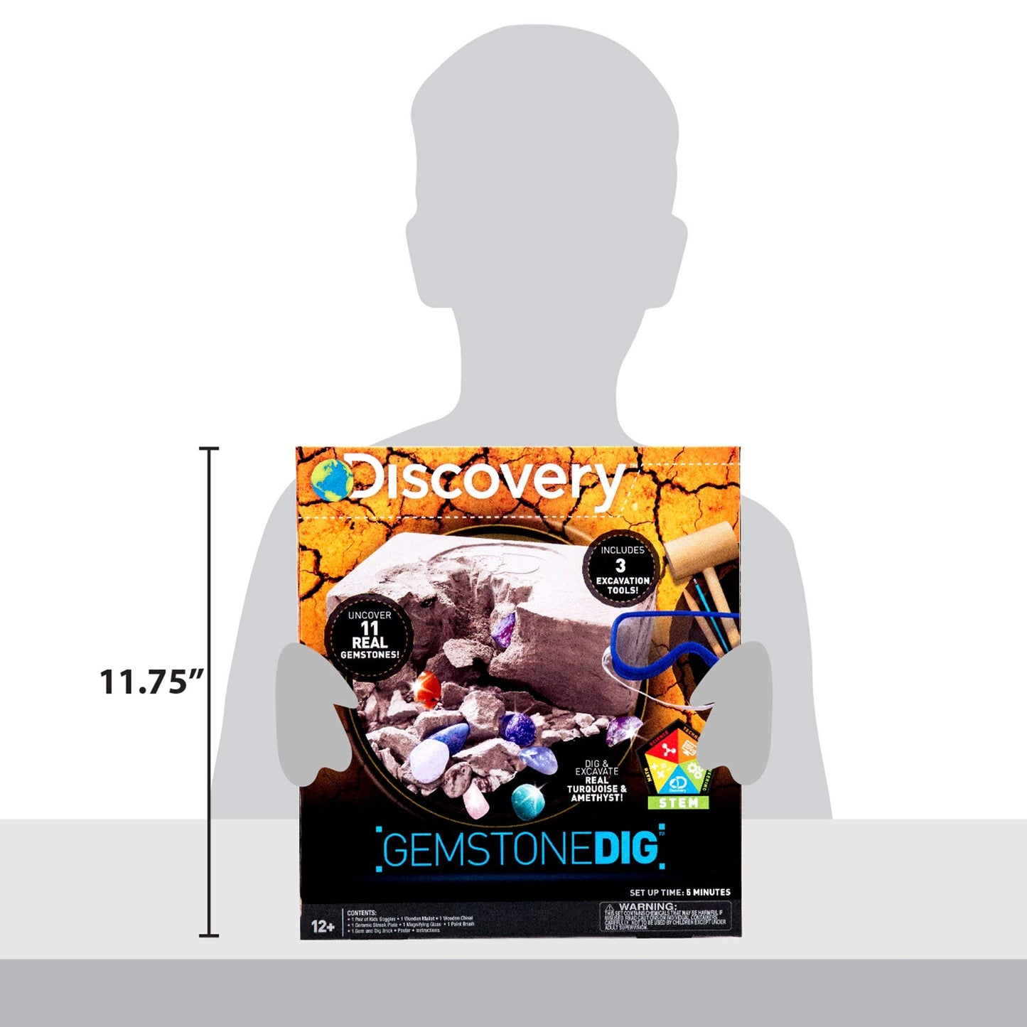 Discovery Kids Gemstone Dig Stem Science Kit by Horizon Group Usa, Excavate, Dig & Reveal 11 Real Gemstones, Includes Goggles, Excavation Tools