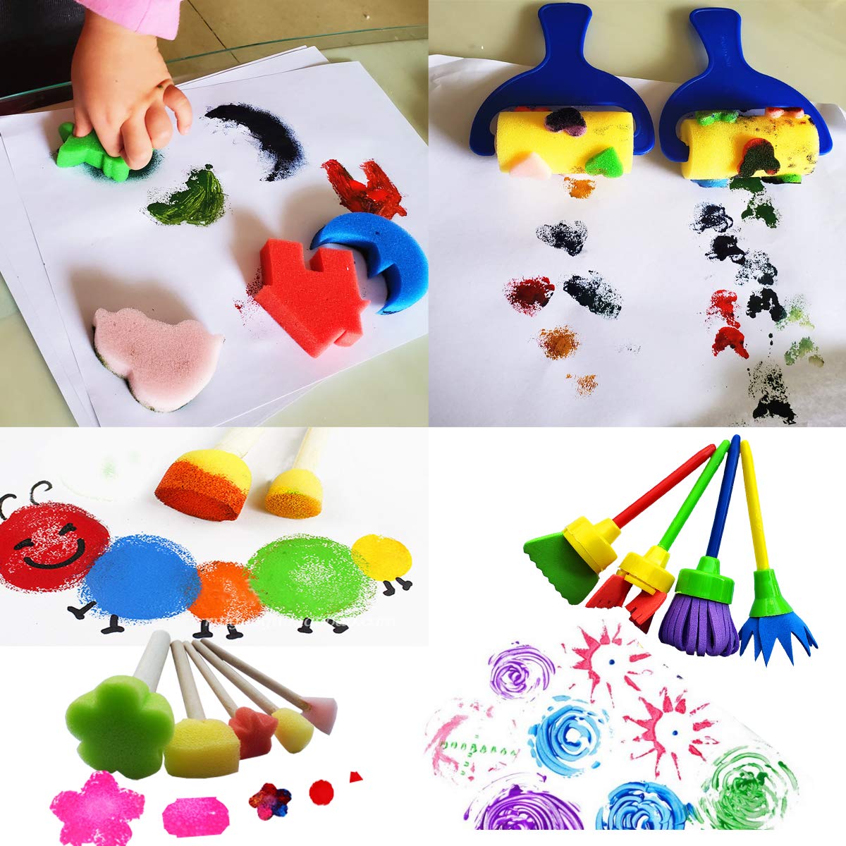 Himeeu 53 Pcs Paint Sponge Brush Sets, Kids Art Tool Kits, DIY Crafts Drawing Tools,Round Sponges,Color Randomly