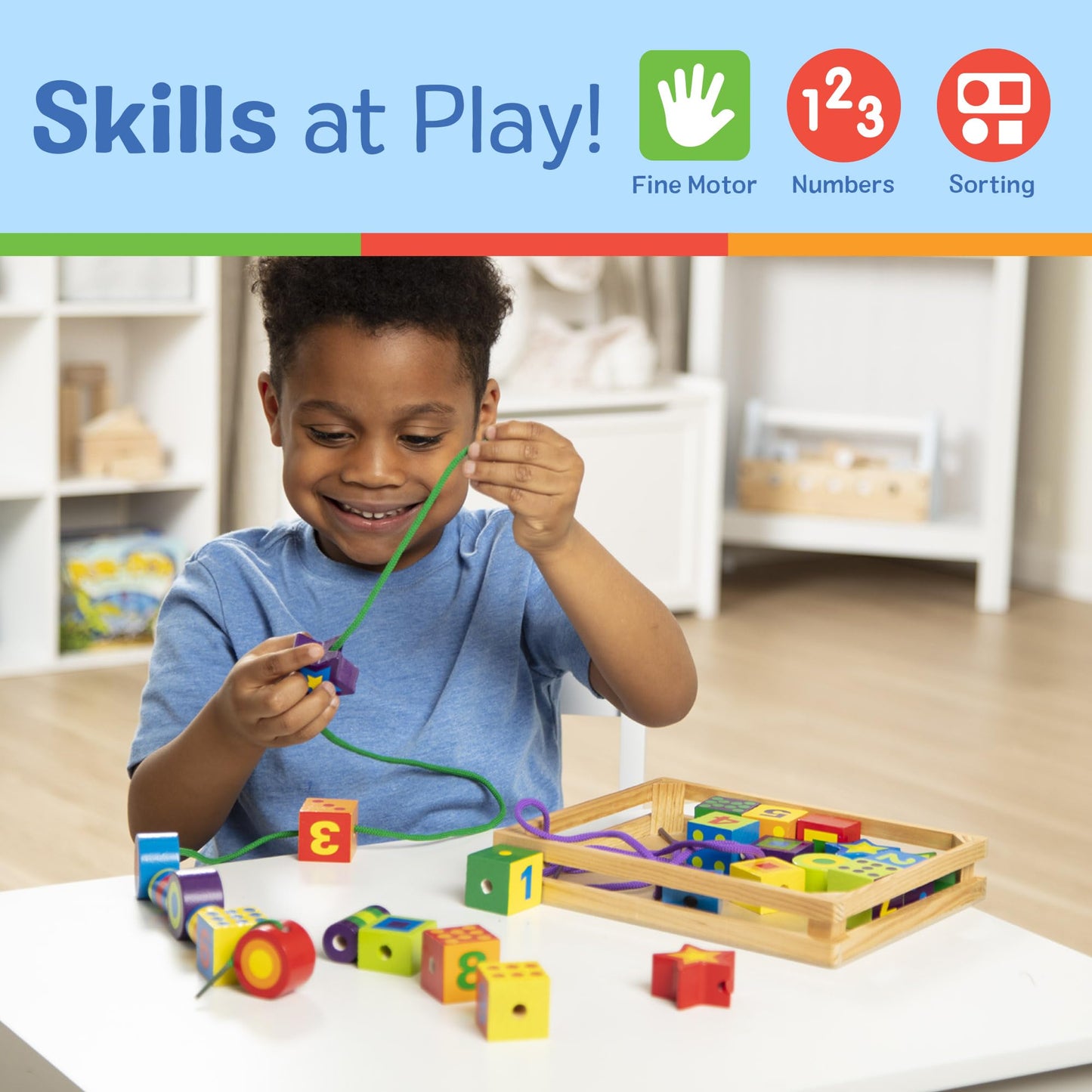 Melissa & Doug Deluxe Wooden Lacing Beads - Educational Activity with 27 Beads and 2 Laces