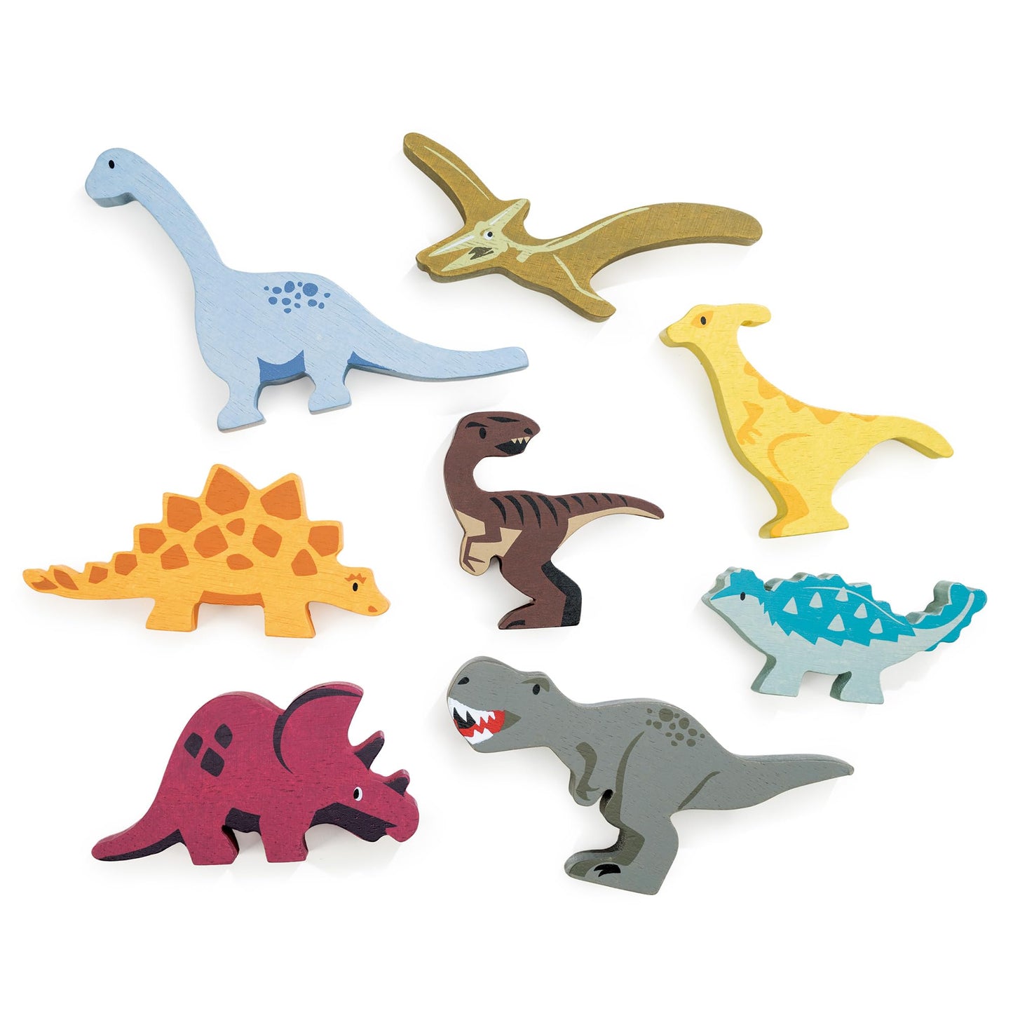 Tender Leaf Toys Dinosaur Animals - 8 Wooden Prehistoric Figurines with a Display Shelf - Classic Toy for Pretend Play - Develops Creative