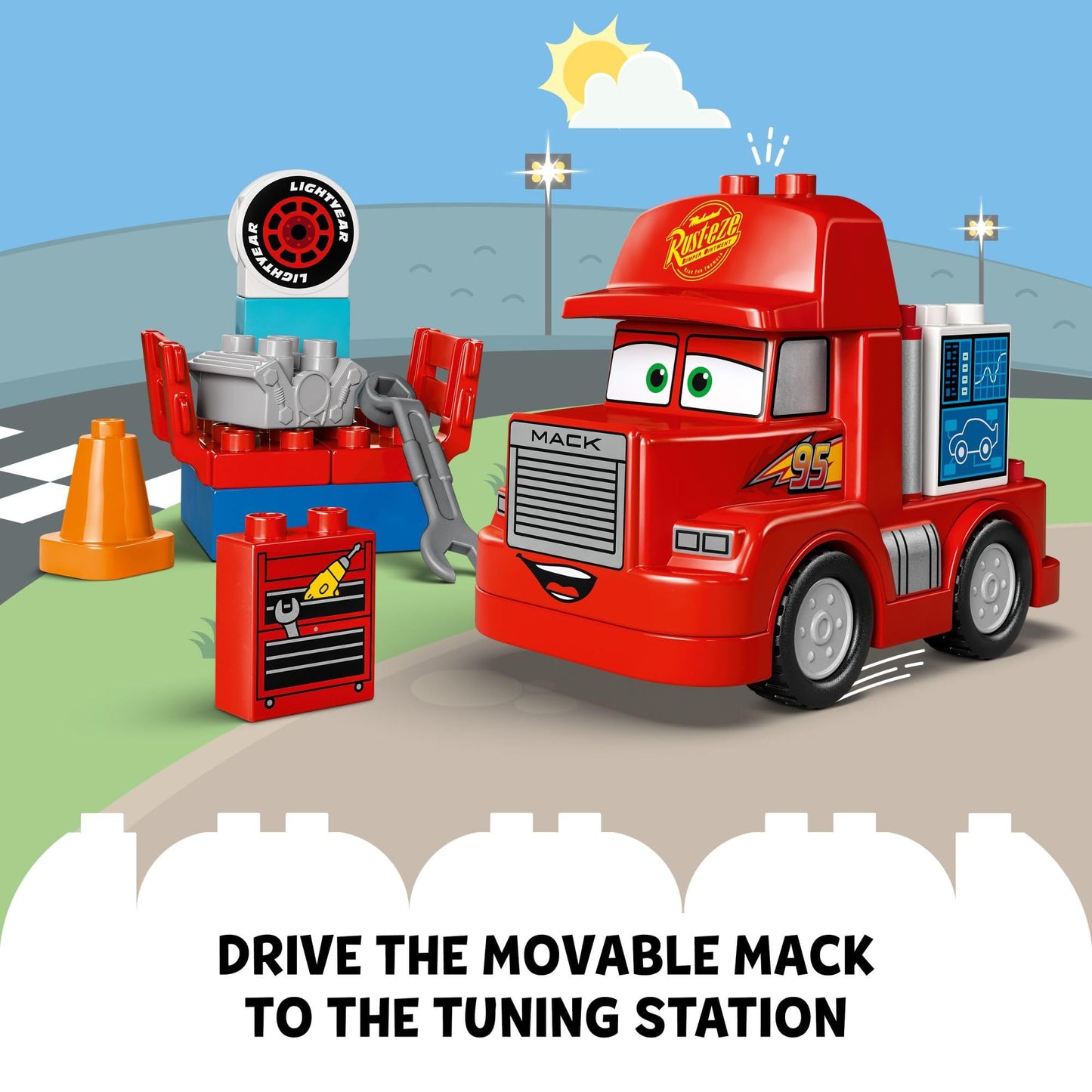 LEGO Disney Pixar Mack at The Race Cars Toys - Pixar Cars Birthday Gift for Toddlers, Preschool, Boys & Girls, Ages 2+ - Educational Building Toys Set