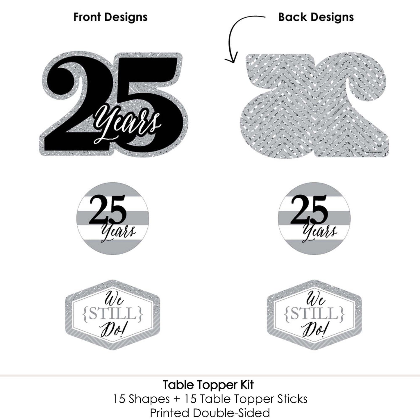 Big Dot of Happiness We Still Do - 25th Wedding Anniversary - Anniversary Party Centerpiece Sticks - Table Toppers - Set of 15