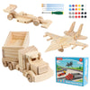 VOMOCNET 3 Pack DIY Wooden Model Building Kit, Includes Fighter Jet, Truck, Race Car, Paint Your Own Arts and Crafts, STEM Toys Birthday Gifts