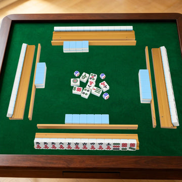 Magnetic Wooden Mahjong Racks with Pushers Set of 4, Including 4 Magnetic Racks, 4 Pushers, 40 Chips, 4 Dice, Mahjong Rack Bags,Chip Dice Bundle