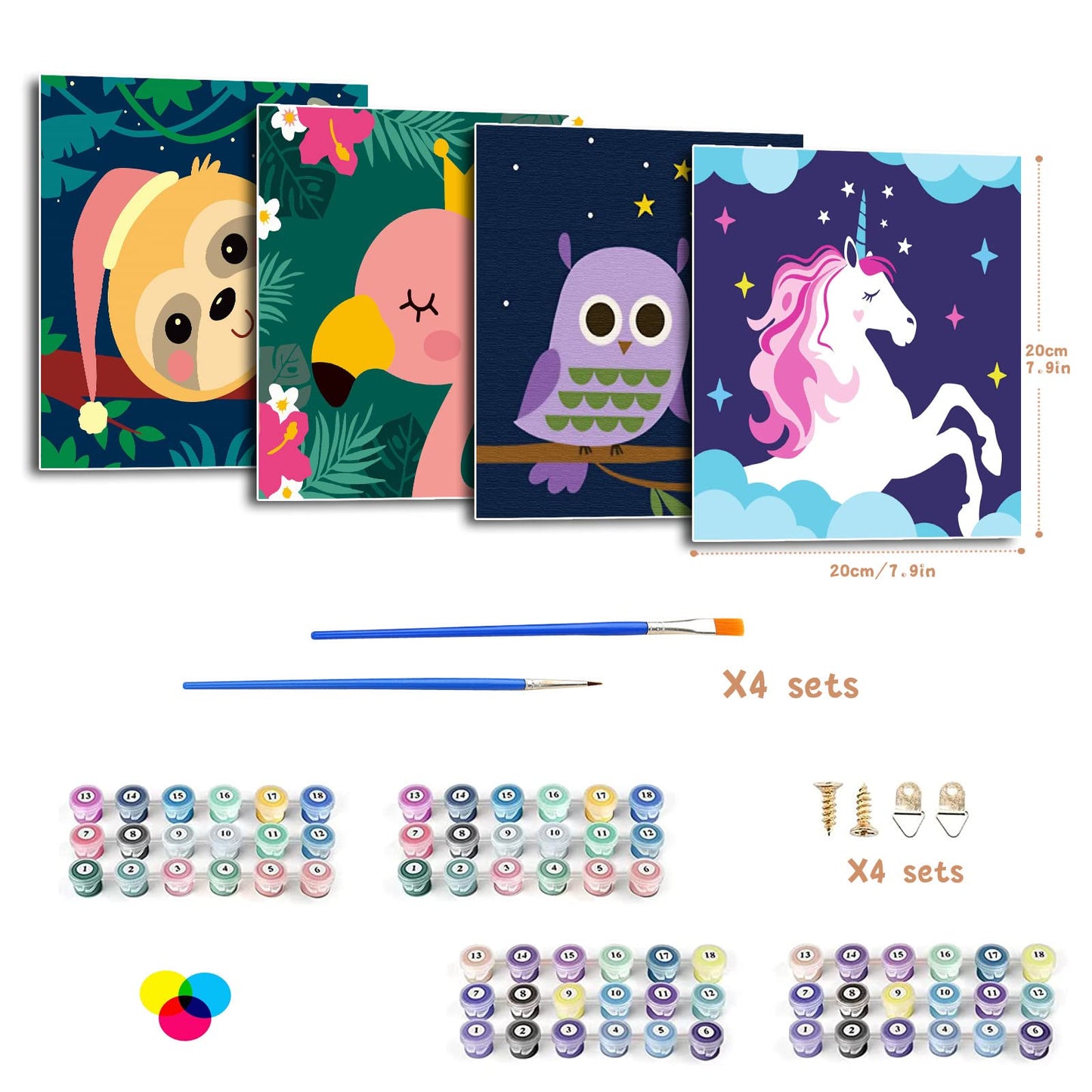CarlonLin 4 Pack Paint by Number for Kids Framed Canvas, Paint by Numbers for Kids Ages 4-8-12, DIY Paint by Numbers Kits Beginner, DIY Acrylic Oil