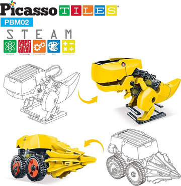 PicassoTiles Dinosaur Robot Solar Powered STEM Unique Transformation Renewable Sun Energy Educational Learning Engineering Building Toy 3-in-1 Science