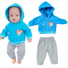 DVKKHD Baby Doll Clothes for 18 Inch Dolls, 14-16 Inch Cool Baby Doll Outfits Hoodies Suit, Blue Fashion Clothing Sweatshirt Compatible with 43cm