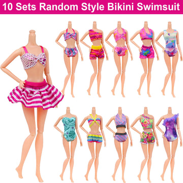 Ecore Fun 35 PCS Doll Clothes Swimwear Beach Bathing Kit Including 10 Bikini Swimsuit 2 Swimming Ring 4 Fashion Glasses 10 Pairs Shoes 1 Surf