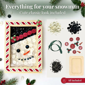 Buttons Galore & More Winter Snowman DIY Button Art Frame Kit, Natural Wood with Black White Buttons, 5x7 Inches, Holiday Wall Decor, Ages 6+