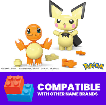 MEGA Pokémon Building Toys Set Pichu & Charmander with 40 Pieces, 2 Poseable Characters and Poké Ball, 2 Inches Tall, for Kids