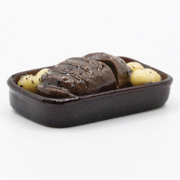 Dollhouse Miniature Brown Serving Pan of Beef and Potatoes Kitchen Dining Holiday Food Décor
