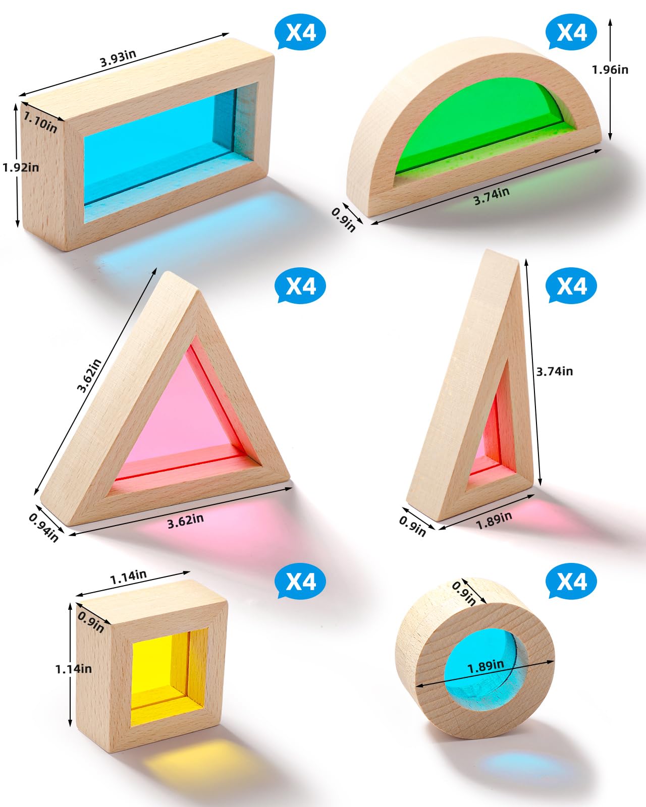 JOLKID Wooden Building Blocks with Rainbow Acrylic Windows - 24pc Classic Montessori Stacking Set - Screen-Free Educational STEM Construction Toys