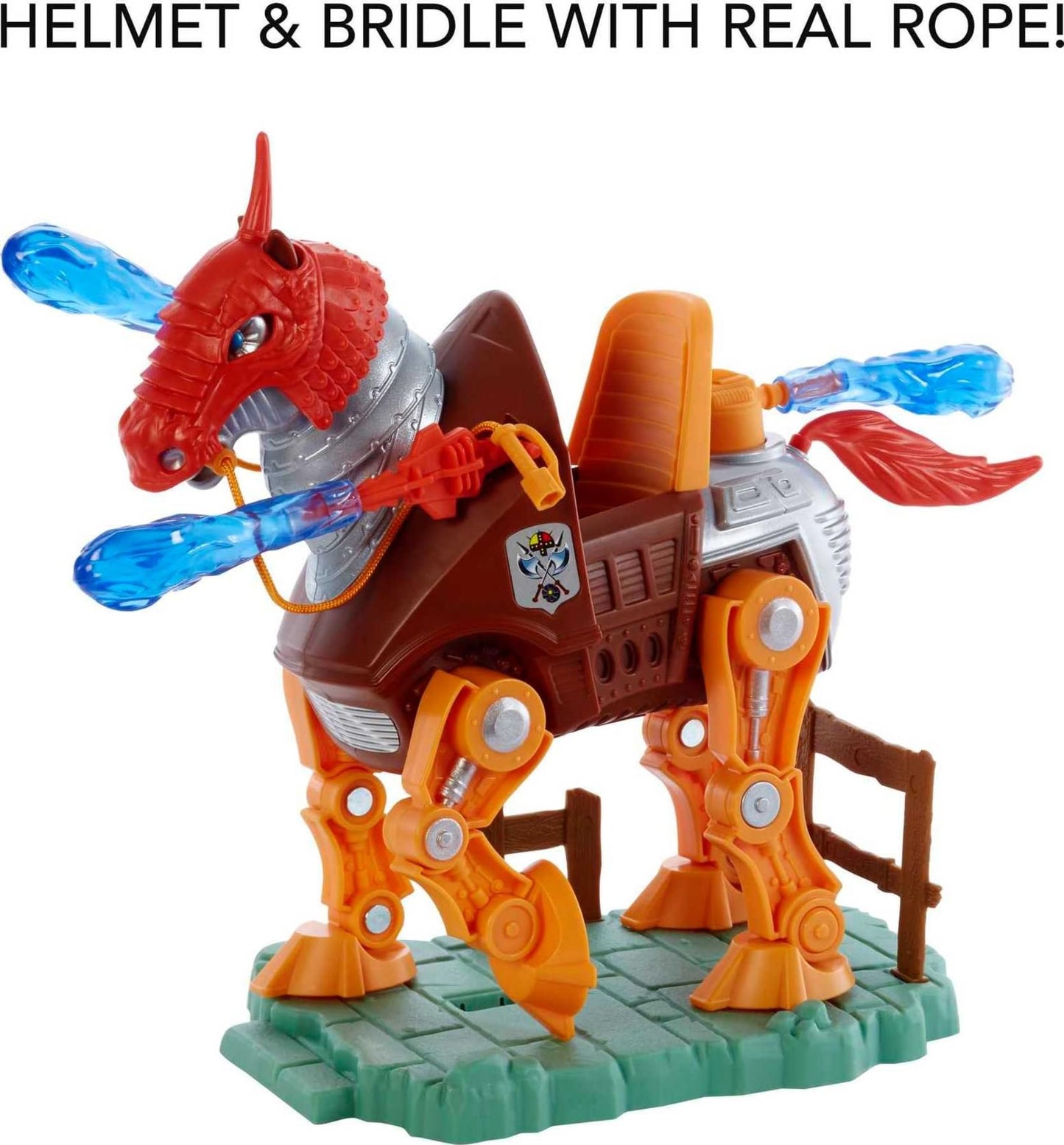 Masters of the Universe Origins Stridor Action Figure, 7 in Tall Robot Horse with Projectile Launcher, 3 Plasma Blasts, Helmet & Bridle with Cord