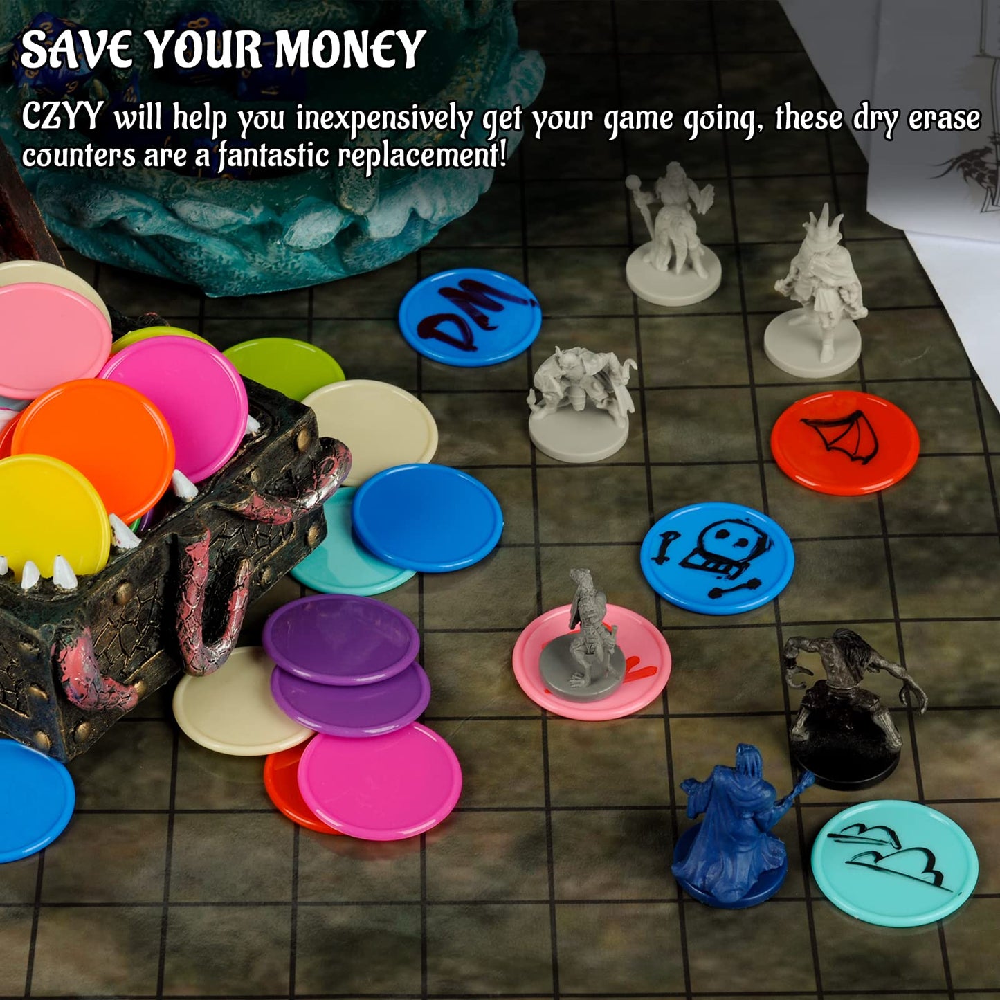 CZYY Blank Erasable Tokens, 100 Reusable RPG Game Counters