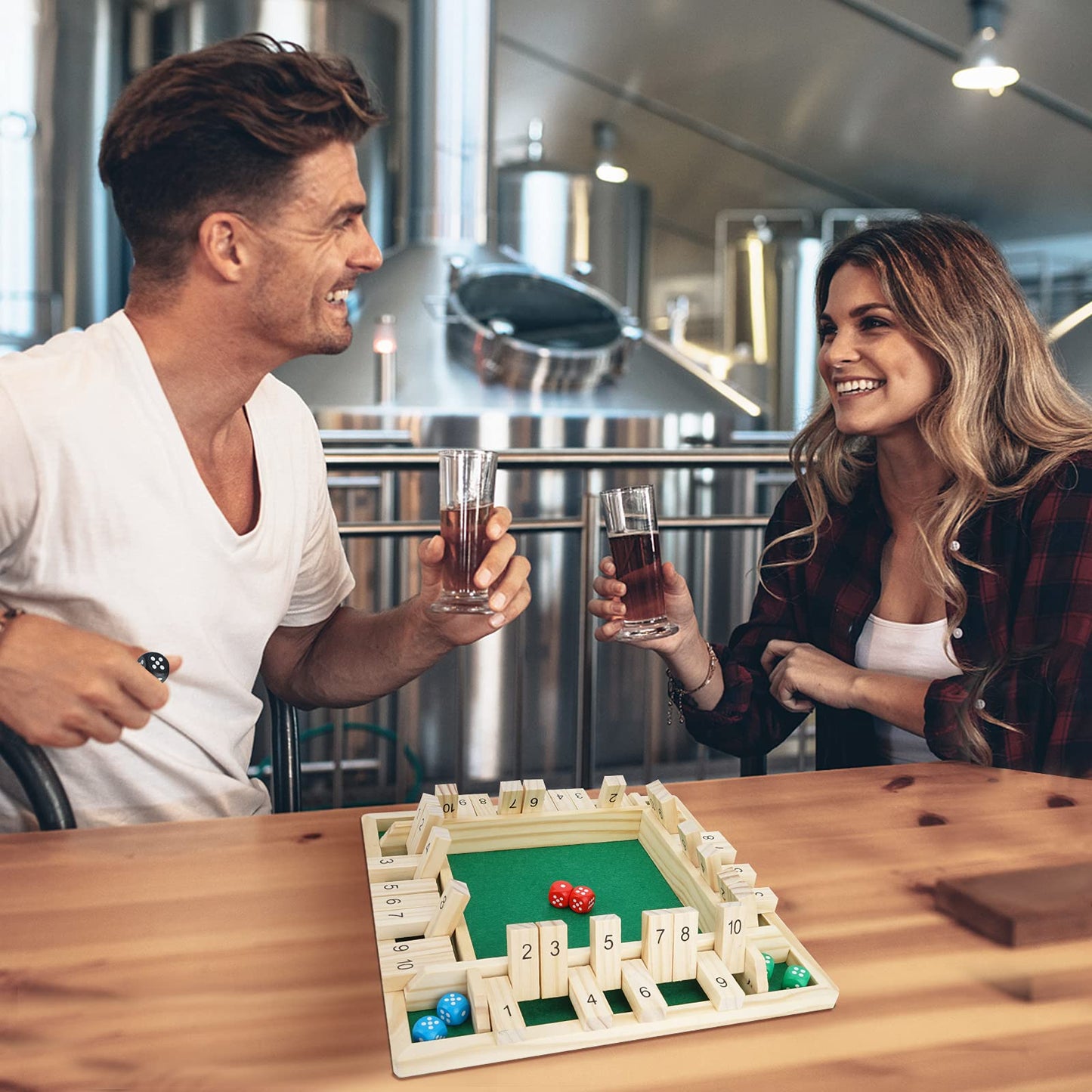 Win SPORTS Shut The Box Dice Game,Wooden Board Table Math Game for 1-4 Players,Classic Family Game with 12 Dices for Kids Adults Pub Classroom or