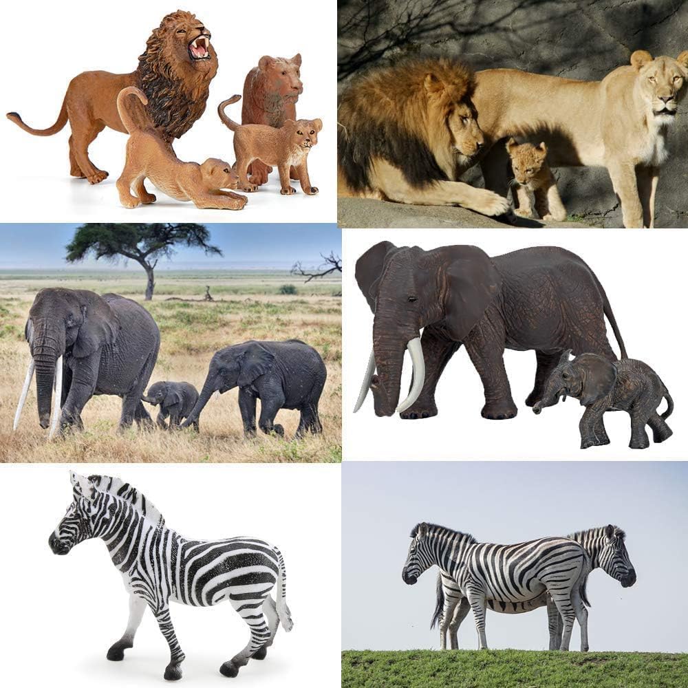 Safari Zoo Animals Figures Toys, 14 Piece Realistic Jungle Animal Figurines, African Wild Plastic Animals with Lion, Elephant Educational Learning