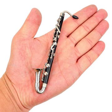 Dselvgvu Miniature Bass Clarinet with Stand and Case Mini Musical Instrument Bass Clarinet Replica Collectible Figurines Dollhouse Accessories Model