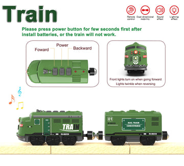 Train Toy Remote Control Locomotive, Motorized Train Set for Wooden Track, Electric Trains with Sound & Lighting Effects Compatible with Thomas, Brio
