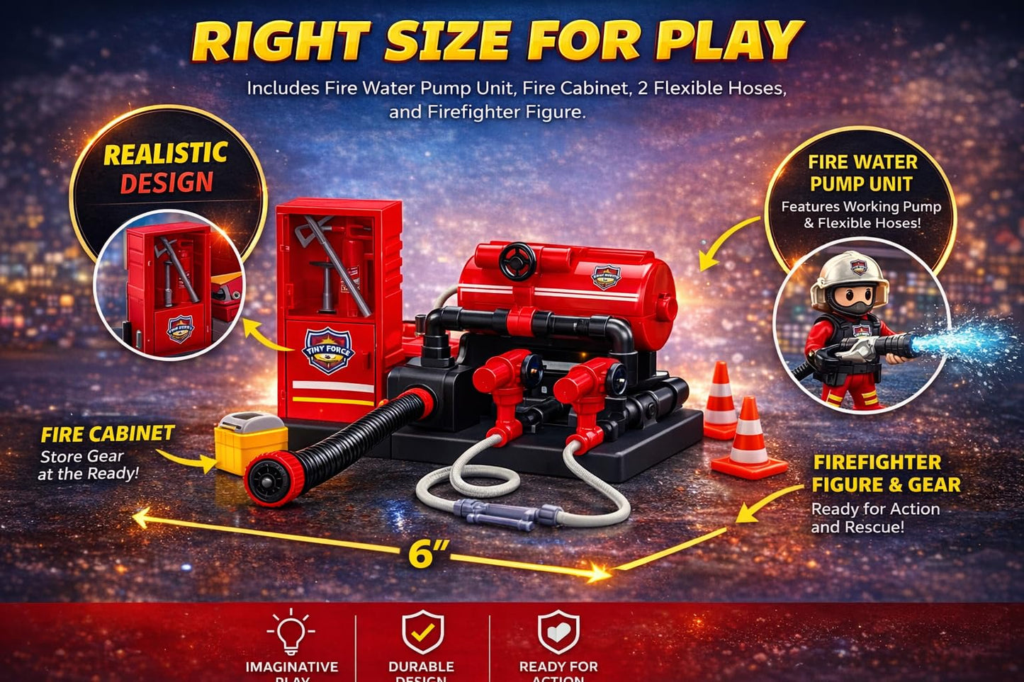 Tiny Force Fire Water Pump Accessory - Firefighter Rescue Toy for Toddler Boys, Play Figure Pump Accessory for Firefighter Playsets