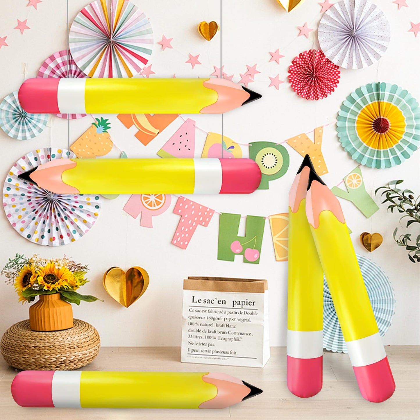 4 Pcs Large Giant Inflatable Pencil Balloon Birthday Party Back To School Graduation Favor Blow Up Balloon Hanging Classroom Decoration Suitable