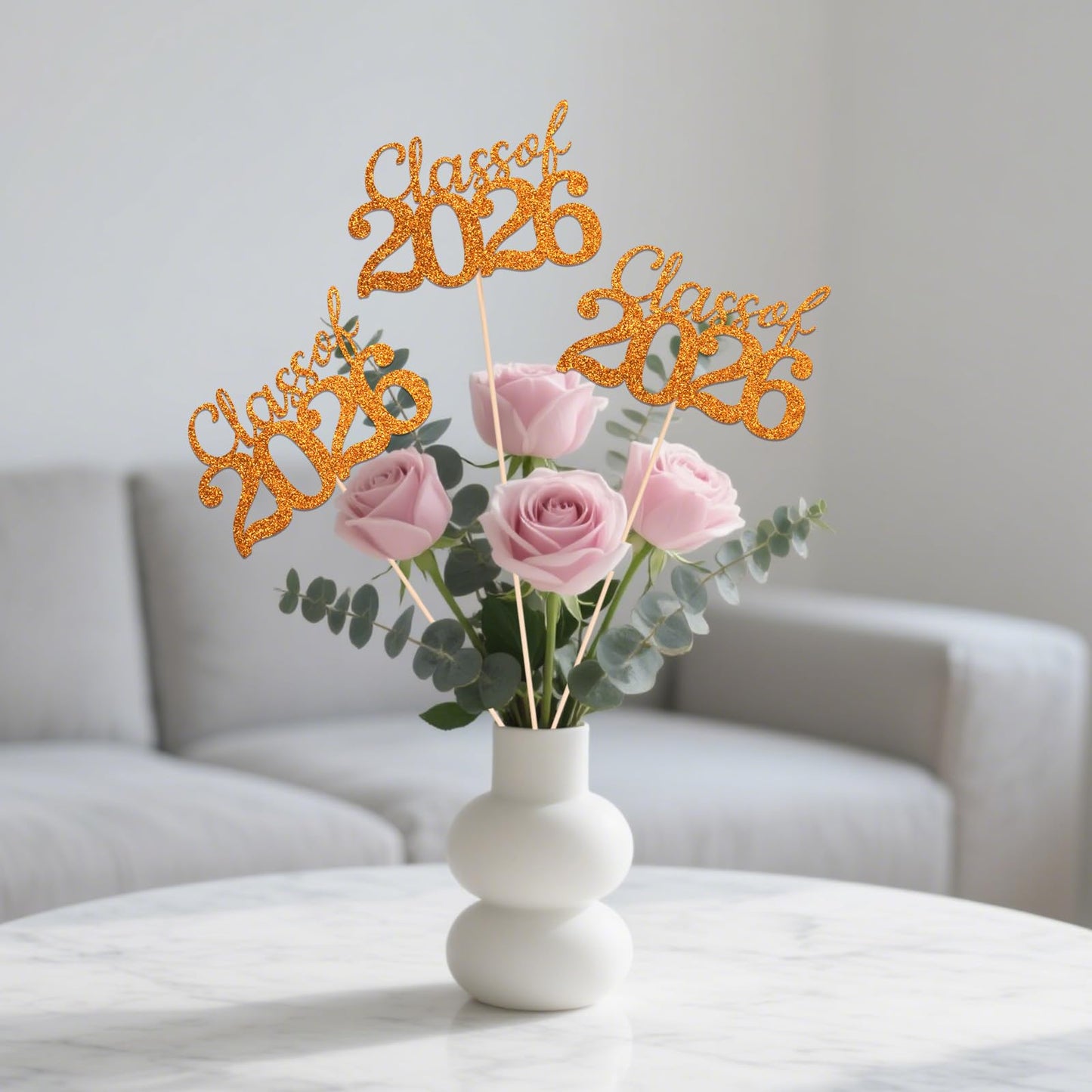 Orange Class of 2026 Double-sided Graduation Table Centerpieces, 12 Pcs Grad Party Decorations with Sticks, Graduation 2026 Party Supplies for Table