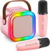 Karaoke Machine for Kids Adults, Portable Mini Bluetooth Speaker with 2 Wireless Microphones, LED Lights, Singing System for Family Home Party, Voice