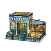 DIY Miniature Dollhouse Kit with Touch LED Light, 3D Wooden Puzzle Santorini Cafe Model, Creative Ocean Style Building Set, Arts and Crafts Gift