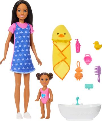 Barbie Skipper Babysitters, Inc. Playset with Brunette Doll, Brunette Toddler Doll, Bathtub & 6 Accessories Including a Rubber Duckie