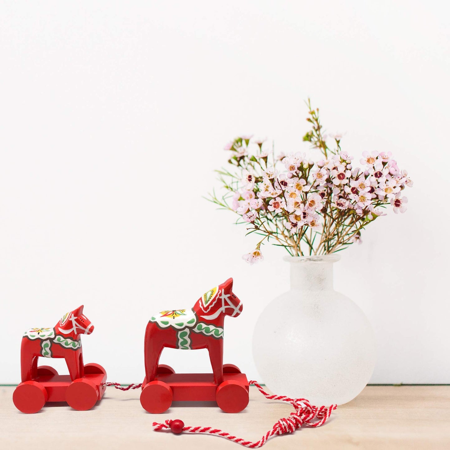 Red Wooden Pull Toy Dala Horse (2 Horses)