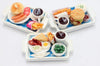 3 Pcs Dollhouse Miniature Food Trays - Handmade Clay Pancake, Burger & Sandwich Coffee Sets on Plastic Trays (1.5 x 2 Inch), 1/6 Scale Dollhouse