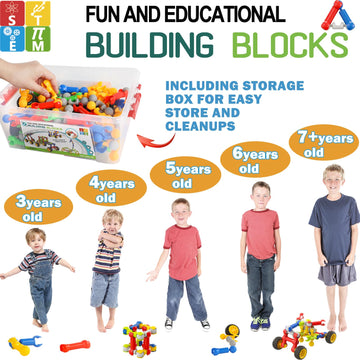 170 Pcs STEM Building Toys for Kids Ages 4-8, Building Blocks Educational Construction Engineering Building Kit for Ages 3 4 5 6 7 8 9 Year Old