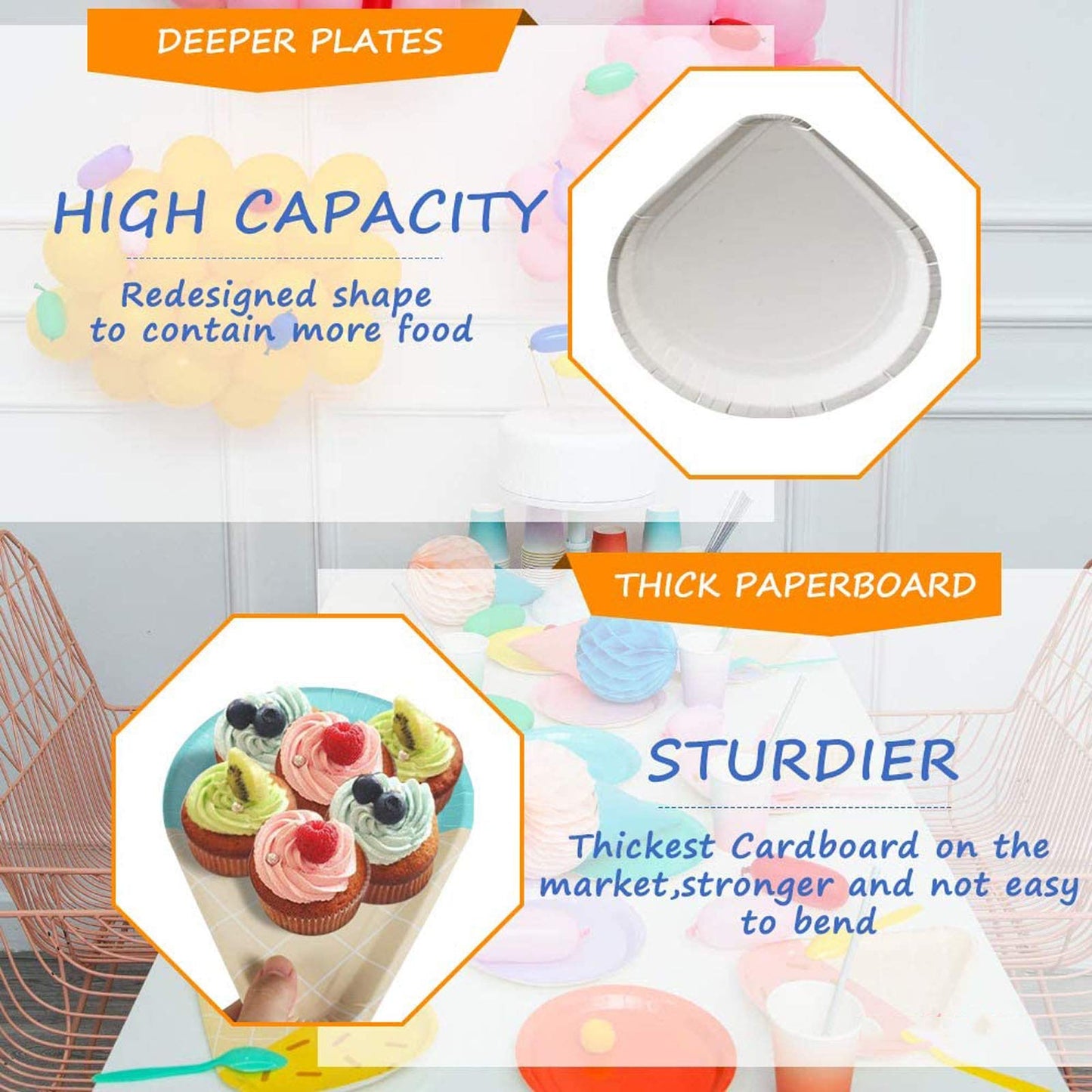 Shelling Home 48 Pcs Ice Cream Party Plates, 10'' Disposable Paper Plates, Cute Sundae Party Supplies for Kids Boys Girls Toddlers, Birthday Baby