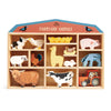 Tender Leaf Toys Farmyard Animals “ 13 Wooden Country Farm Figurines with a Display Shelf - Classic Toy for Pretend Play “ Develops Creative