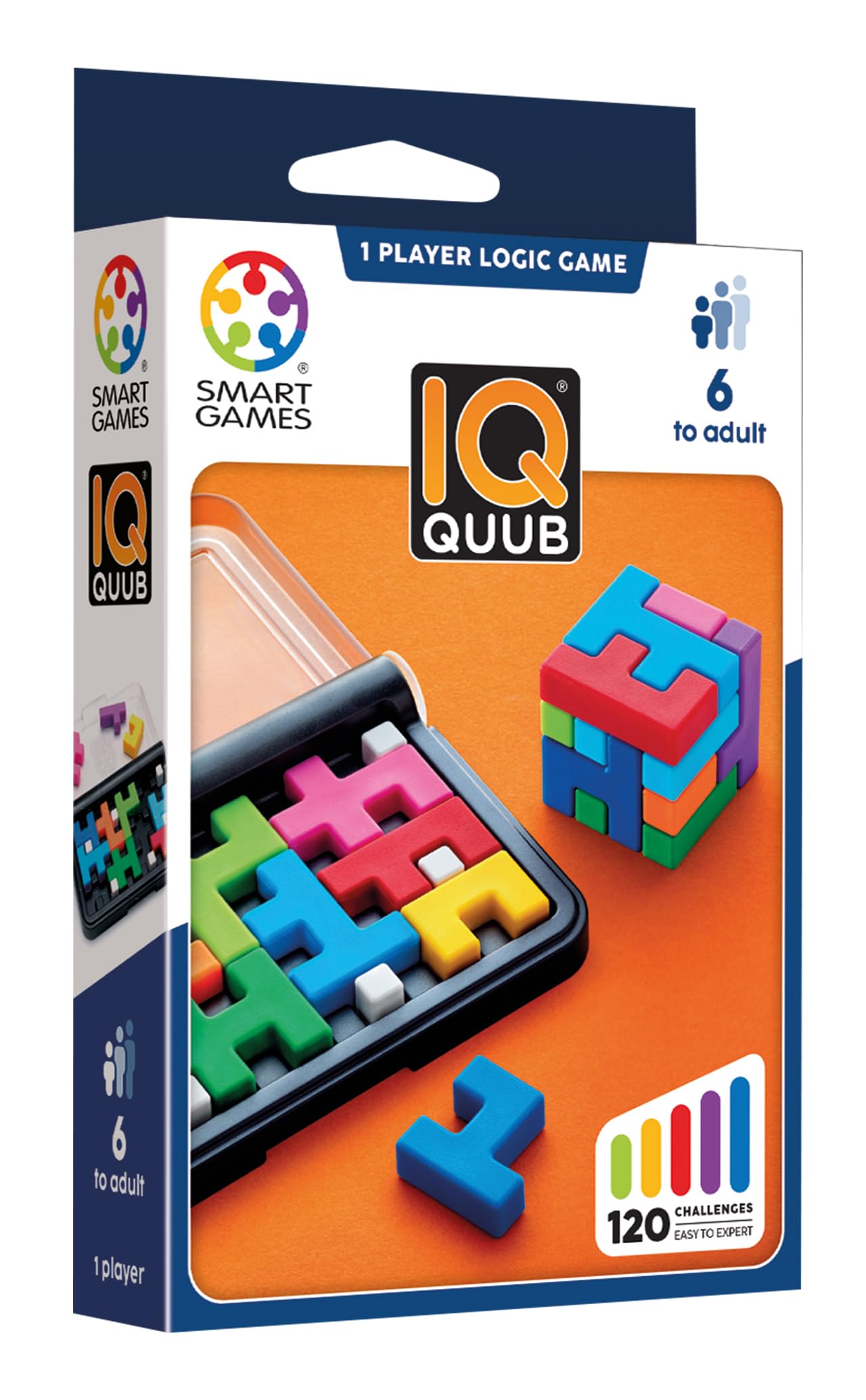 SmartGames IQ Quub - 2-in-1 Travel Logic Puzzle & 3D Cube Building Game with Soft Touch Pieces, 120 Challenges, STEM Brain Teaser for Kids and Adults