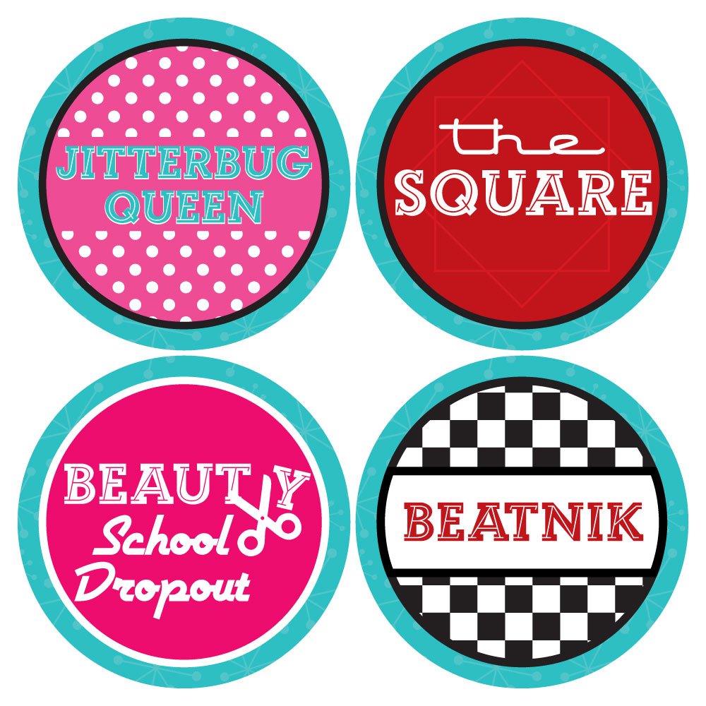 Big Dot of Happiness 50's Sock Hop - 1950s Rock N Roll Party Funny Name Tags - Party Badges Sticker Set of 12