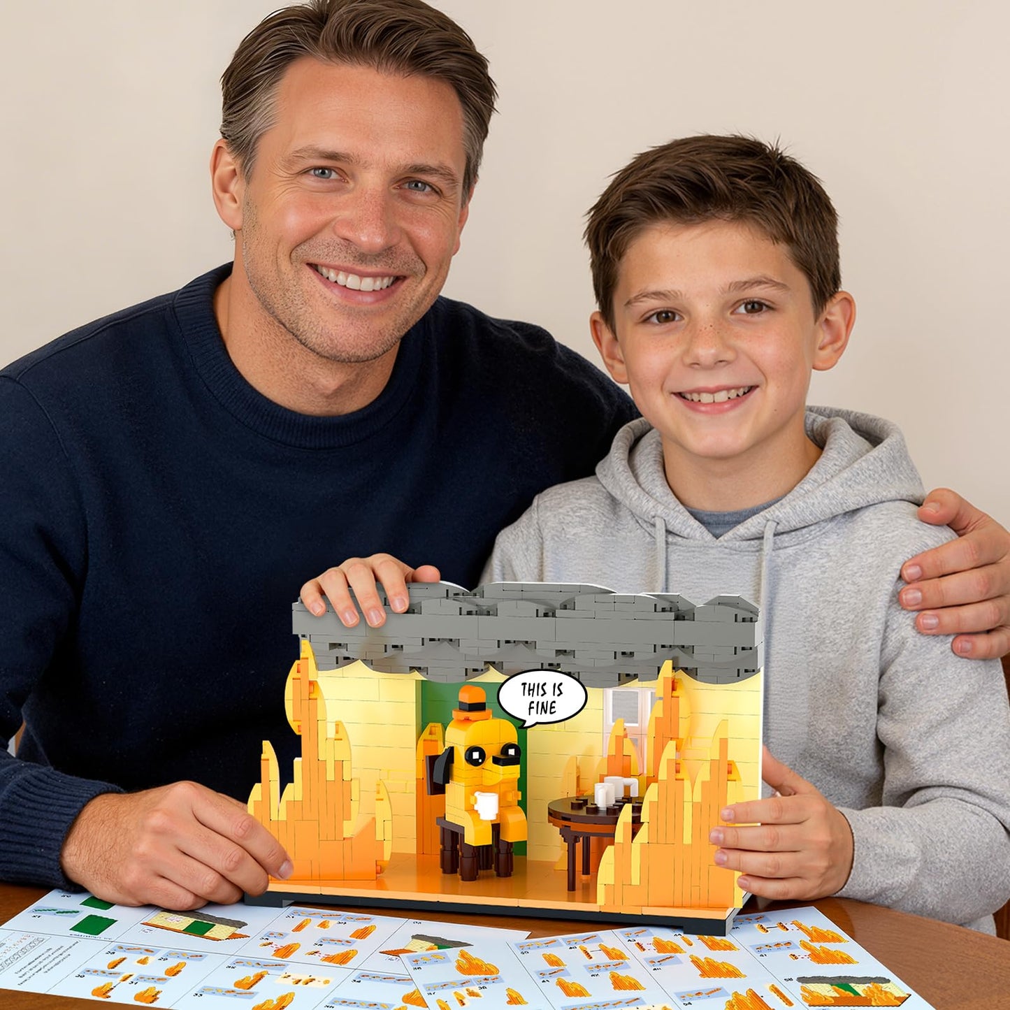 This is Fine Dog Building Blocks, Funny Meme Coffee Dog Action Figure Toys, Cartoon Puppy Desktop Animal Model, Comics Character Toys Birthday