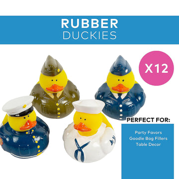 Fun Express Military Rubber Ducks Bulk 12 Pack - Army Party Favors for Kids Birthday & Classroom Prizes | Patriotic Rubber Duckies Set | Small Toys