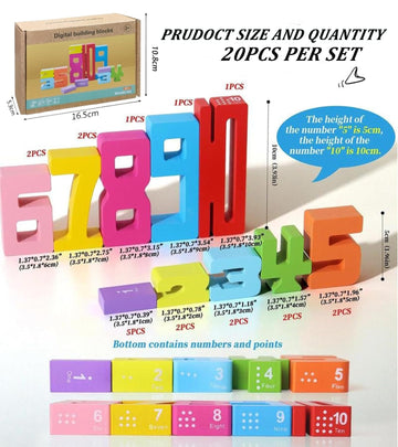 DLAIUSMALL Wooden Number Building Blocks -20PC,Digital Building Blocks,Stacking 1-10 Number BlocksToy for Kids,Balance Competition Game, Math Learning