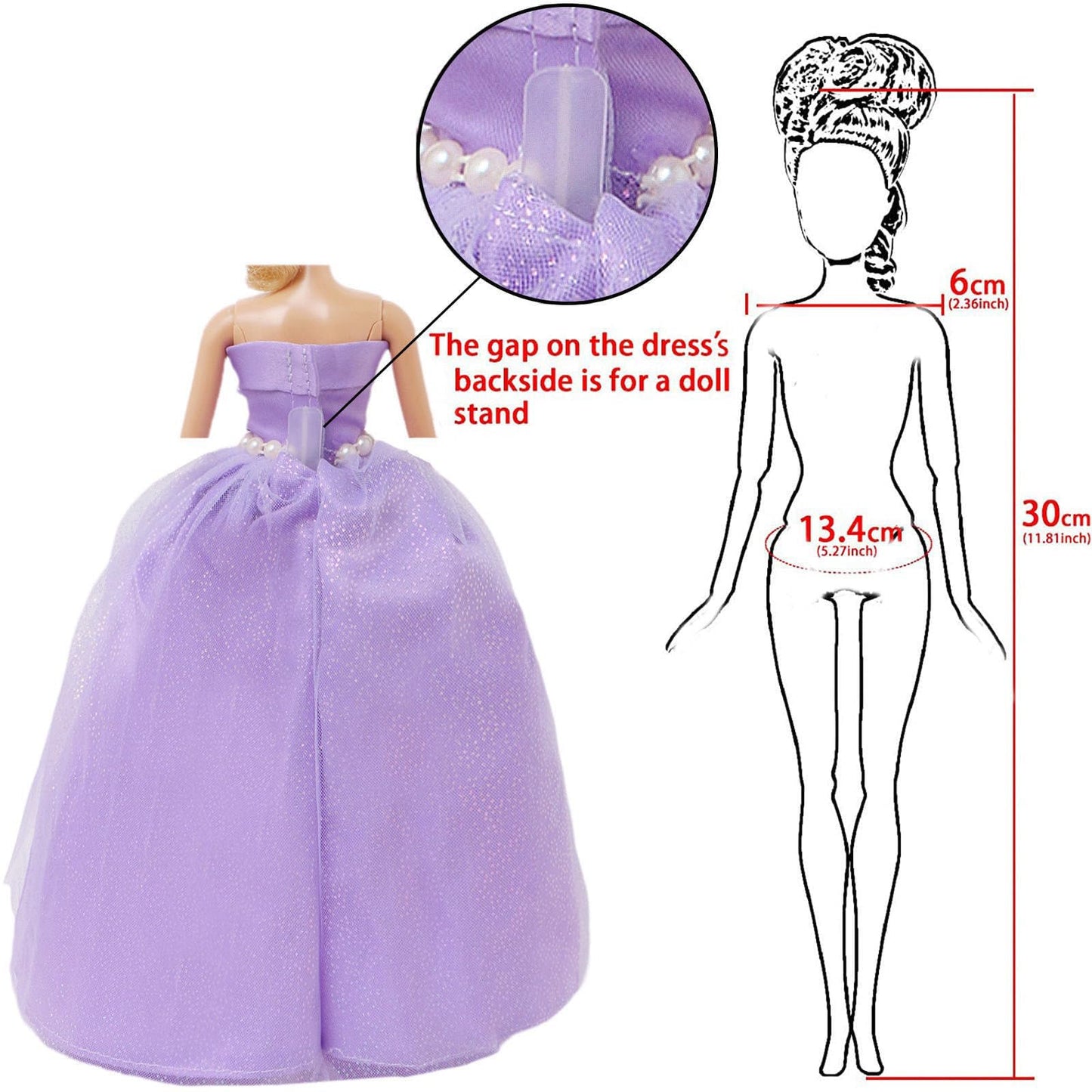 17 Pcs Wedding Clothes and Accessories for 11.5 inch Doll Set, 3 Pcs Fashion Party Gown Dresses 14 pcs Shoes, Crowns, Necklaces, Handbag, Fairy Wands