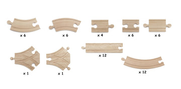 maxim enterprise, inc. Expansion Wooden Train Track Set, 54 Piece Hardwood Curved Tracks, Straight Tracks and Connectors for Railroad Crossing