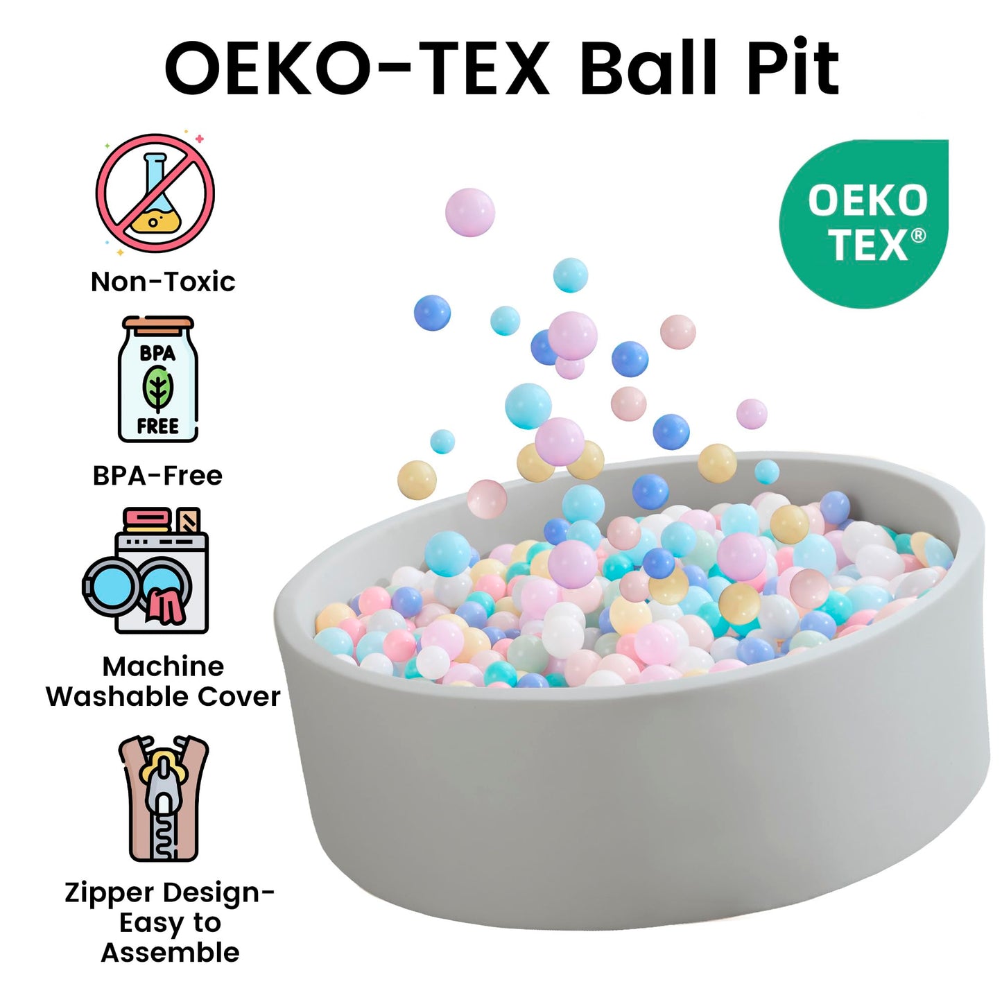 Zedachica Ball Pit for Toddlers 35.43''x11.81 Baby Ball Pits Soft Memory Foam Ball Pit Round Kids Ball Pit Indoor Game Kids Play Ball Pool Ideal Gift