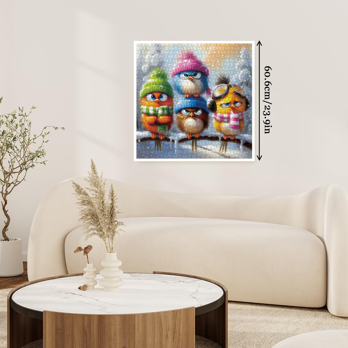 Larkipuzz Funny Bird Winter Puzzles for Adults 1000 Pieces, Colorful Animal Snow Jigsaw Puzzle, Challenging Cute Art Puzzles