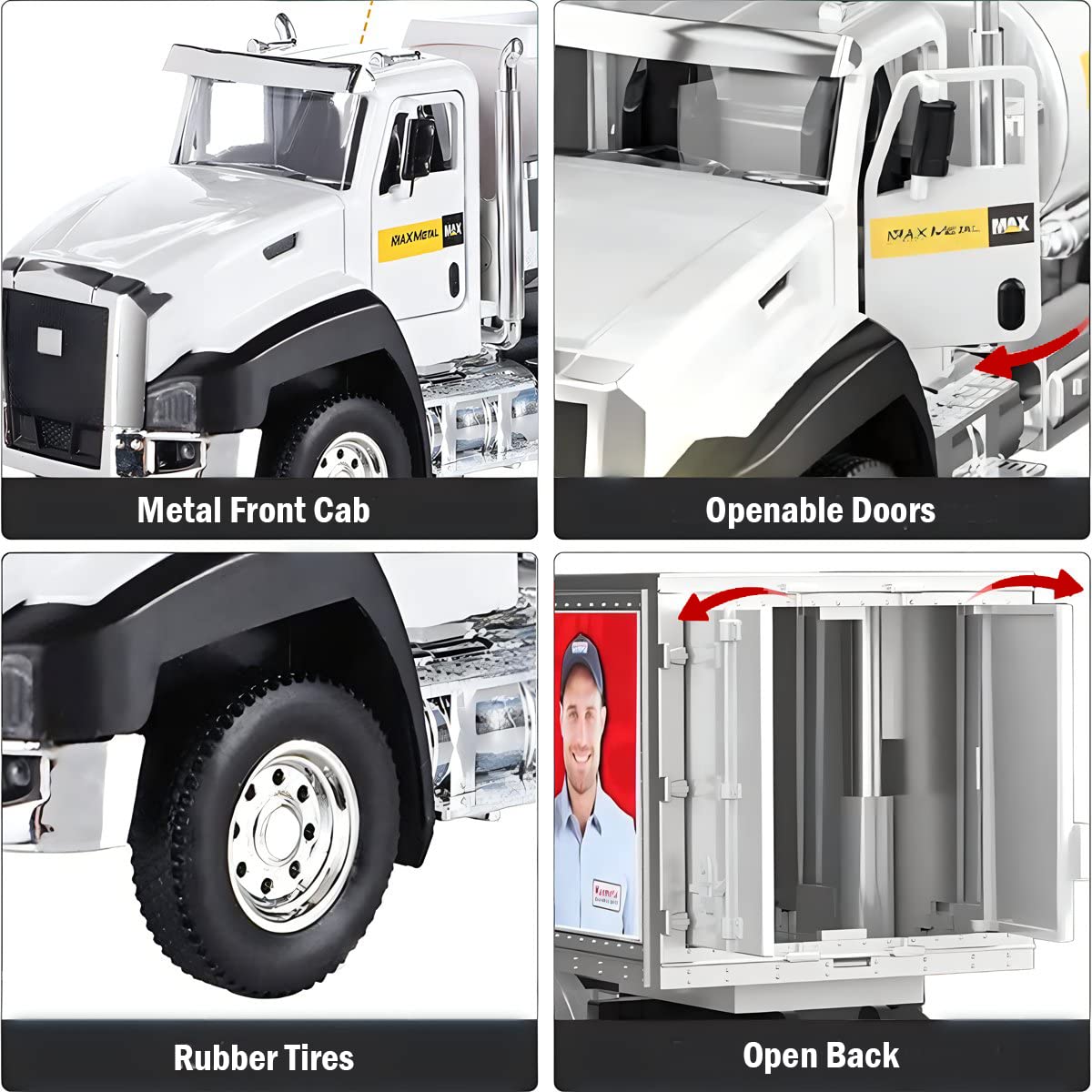 3 Pack City Diecast Semi Trucks Transport Set - Big Toy Garbage Truck, Oil Tanker, & Transport Vehicle Toy with Pull Back Action - 1/50 Scale Metal