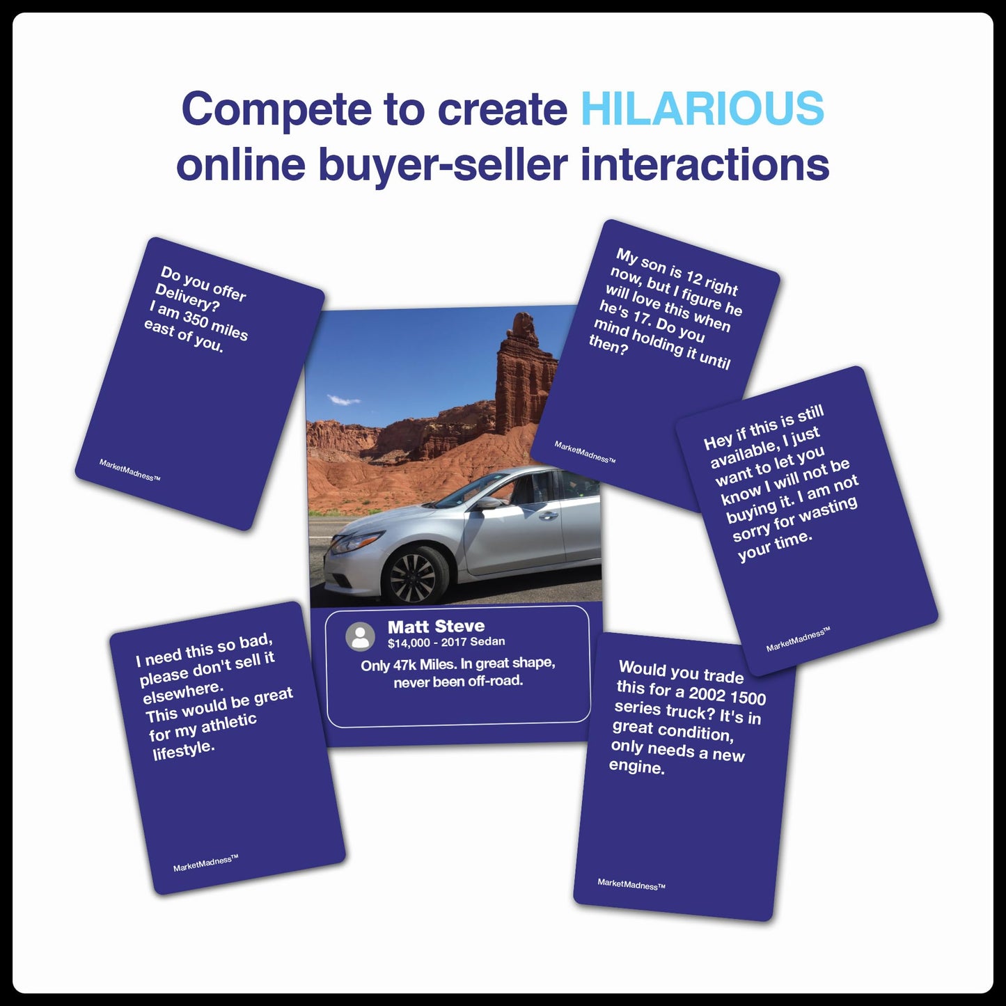 Market Madness - Funny Adult Party Card Game About Buying & Selling Online | Hilarious Party Meme Game for Game Night