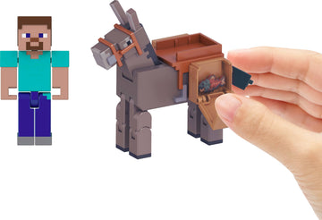 Mattel Minecraft Action Figures & Accessories 2-Pack, Steve & Donkey in 3.25-inch Scale, Collectible Toy Set