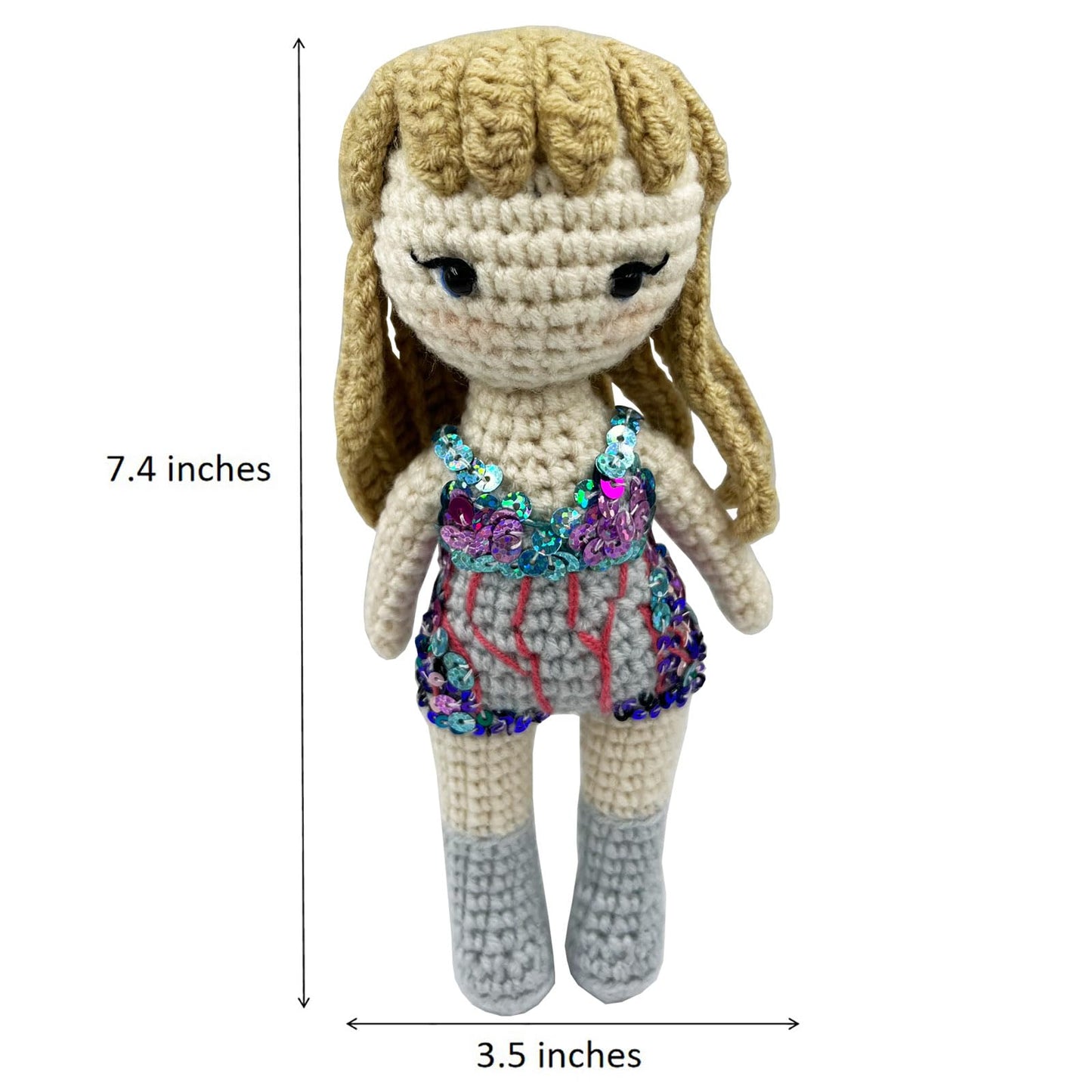 Stitch-Witch Artisanal Handmade Crochet Finished Plush Doll in Sparkling Squins Bodysuit, Luxurious Handmade Beading