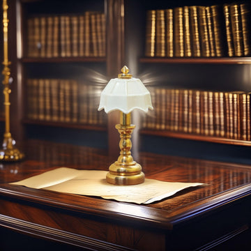 Collectible 1:12 Scale Alloy Table Lamp: Golden Vintage Miniature Light with Scalloped Shade for Dollhouse Living Room & Nightstand Decor