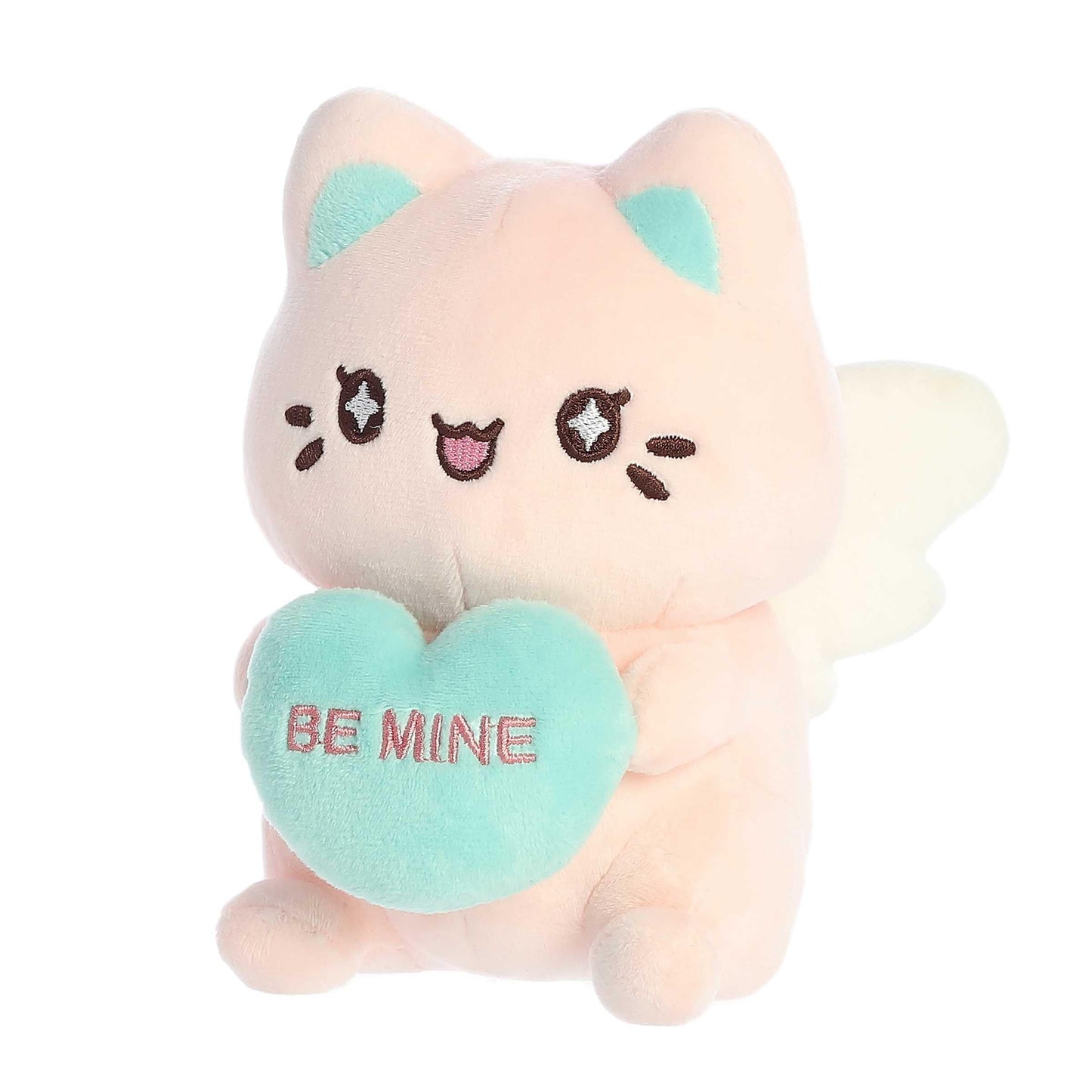 Aurora Enchanting Tasty Peach Candy Heart Sitting Meowchi Stuffed Animal - Bright & Colorful Design - Showpiece Plush - Pink 7 Inches
