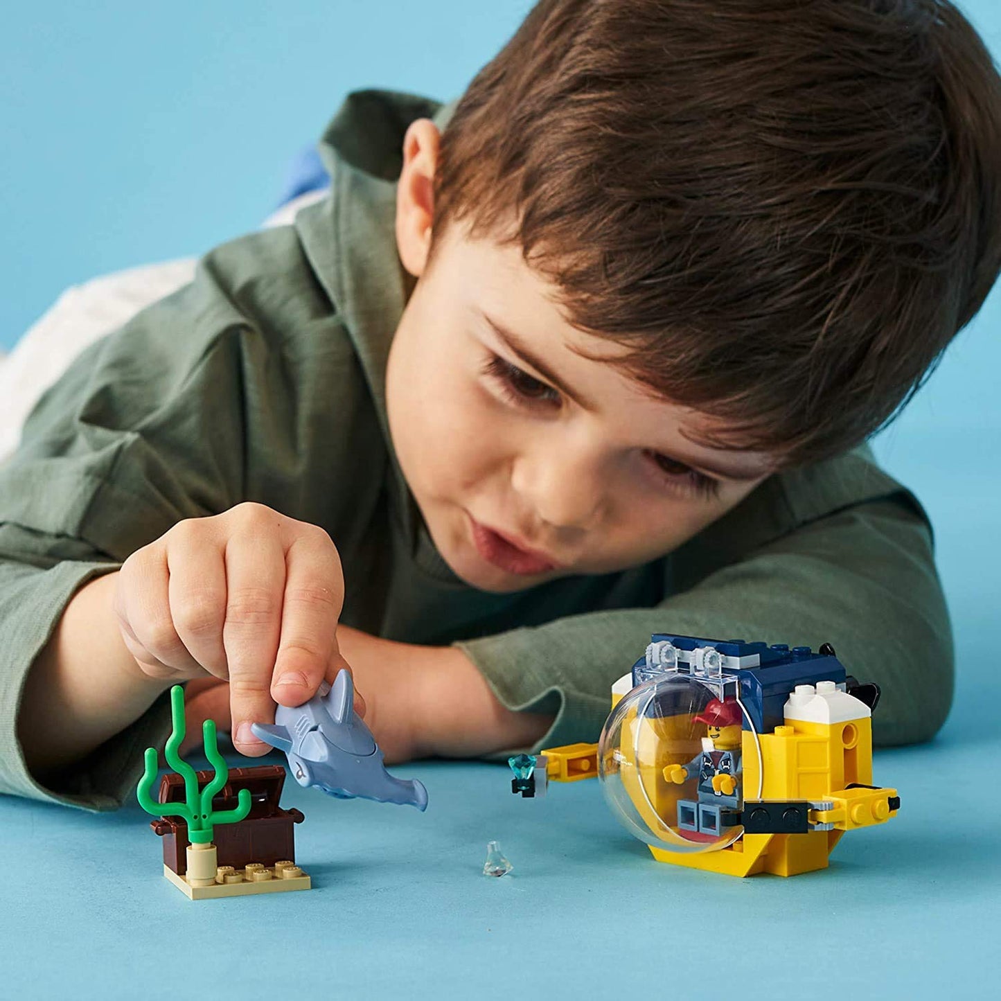 LEGO City Ocean Mini-Submarine 60263, Underwater Playset, Featuring a Toy Submarine, Pirate Treasure Chest, Hammerhead Shark Figure and a Pilot